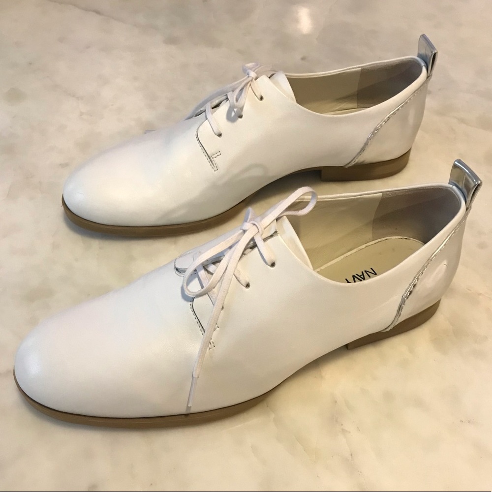 EUC Jil Sander Navy Lace Up Shoe White & Silver Metallic - Picture 3 of 8